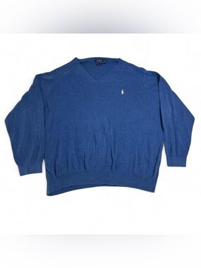 Polo Ralph Lauren Blue V Neck Pima Cotton Sweater 4XB Big & Tall